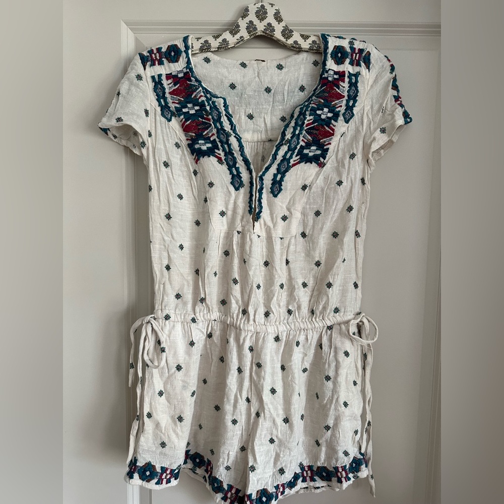 Free People embroidered gauze linen romper